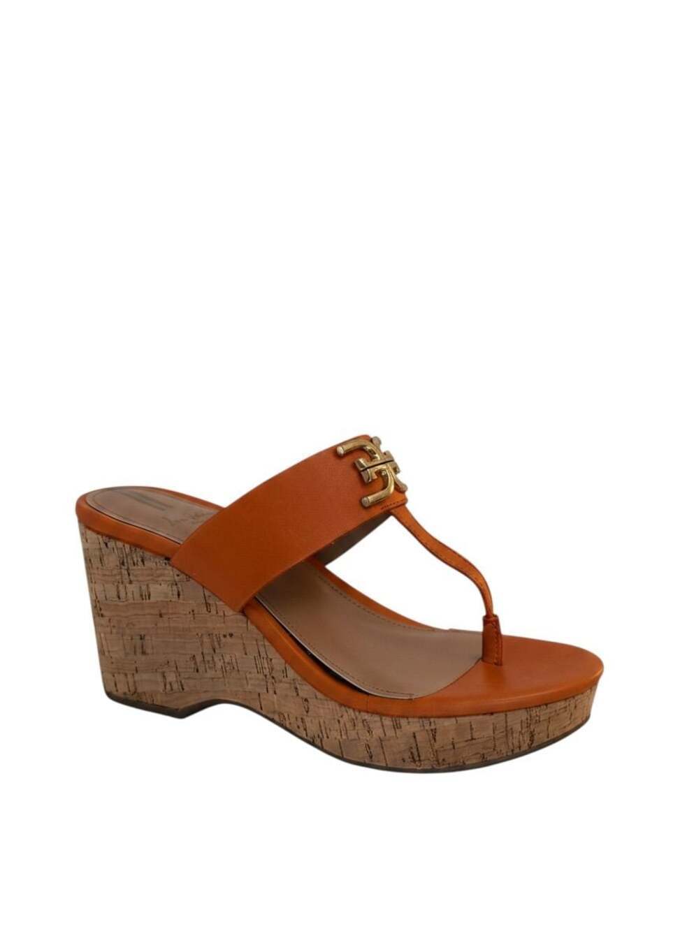 Sam Edelman Orange Leather Cork Wedge Thong Sandals Size 9